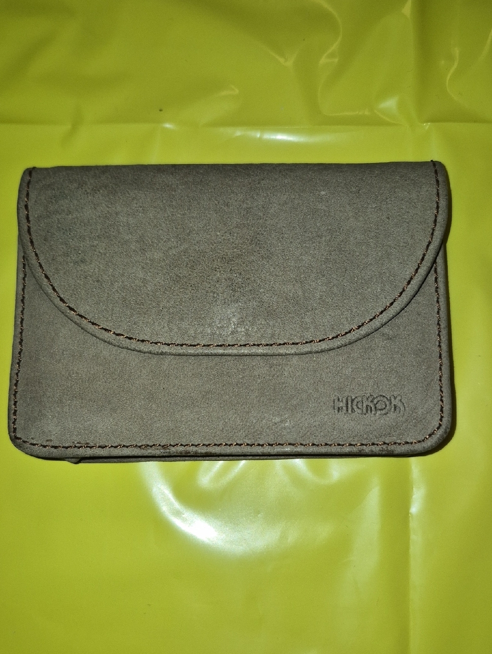 VINTAGE Hickok Taupe Leather Belt Card Holder Wallet with Stitched Trim